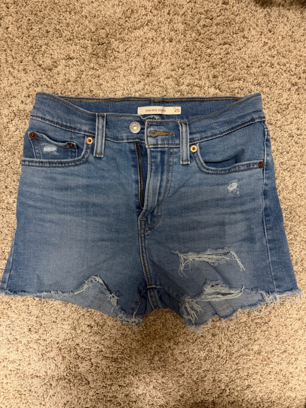 Levi's Distressed Light Blue High-Rise Jean Shorts